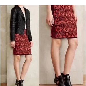 Anthropologie Moth Jacquard Medallion Orange Knit Pencil Skirt Medium-Large